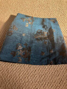 NWOT Free People Mini Skirt Embroidered Metallic Floral Teal with Zipper 0